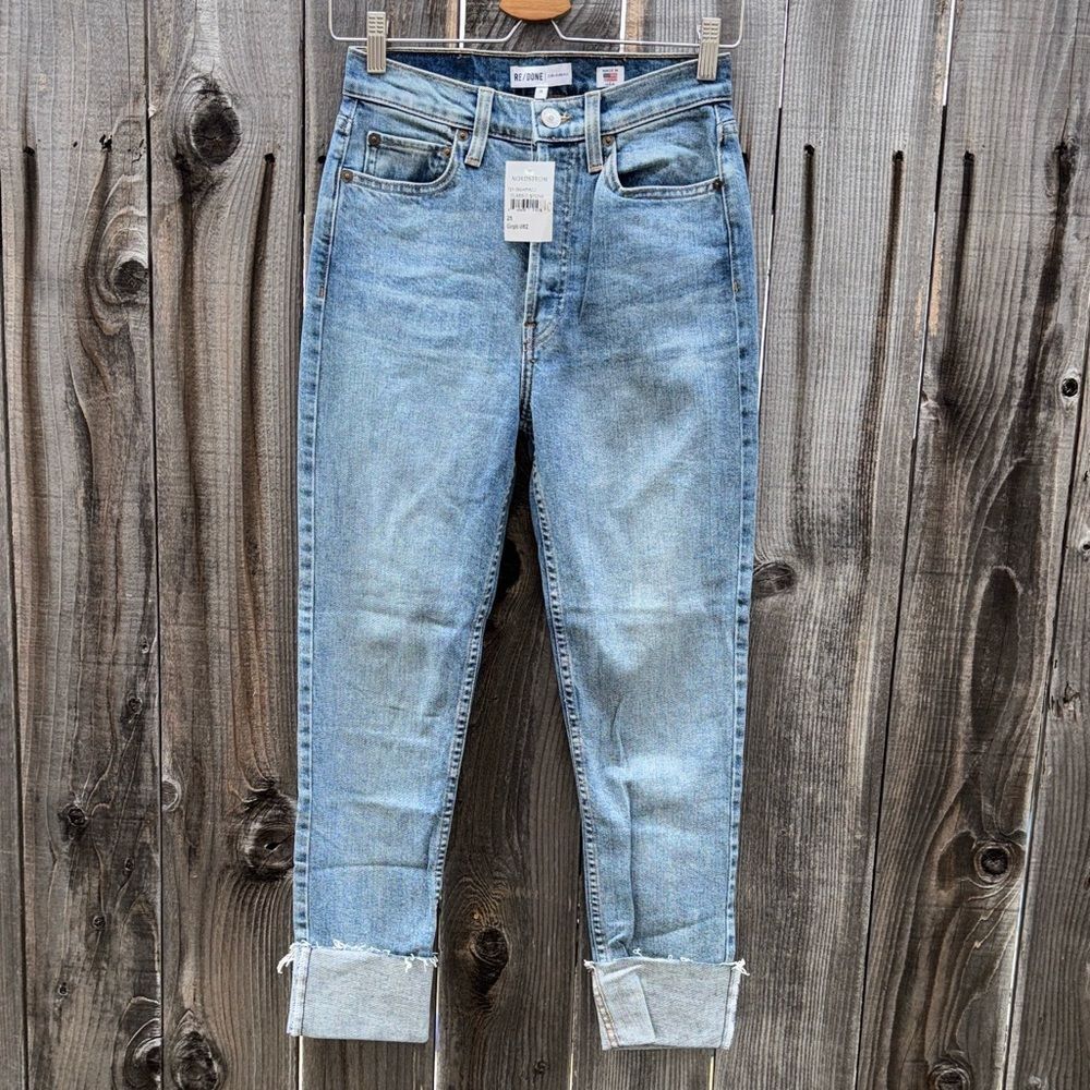 RE/Done High Rise Ankle Crop Stretch Jeans In Classic Stone Size 25